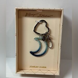 Betsey Johnson Blue Crystal Crescent Moon Heart Keychain Charm – NIB